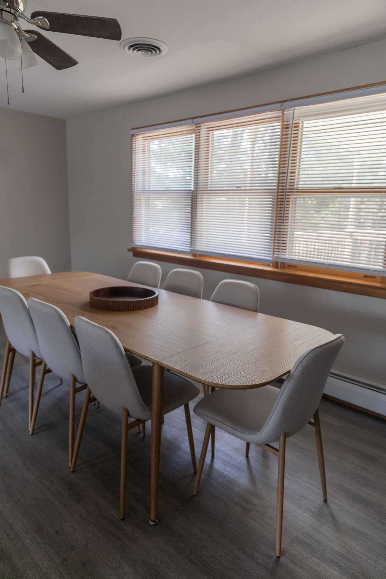 Dining room with light wood table