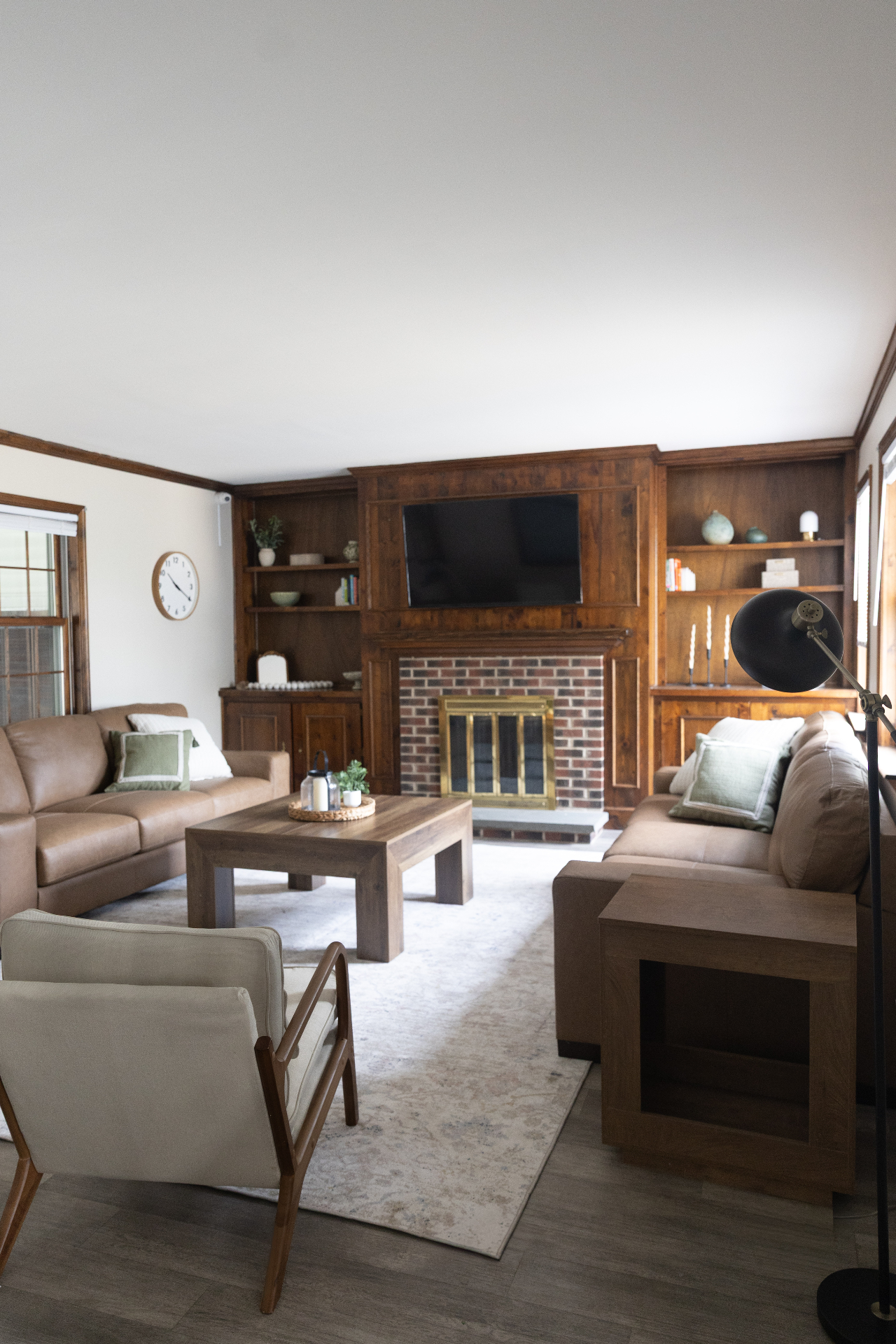 Living room seating with wooden coffee table